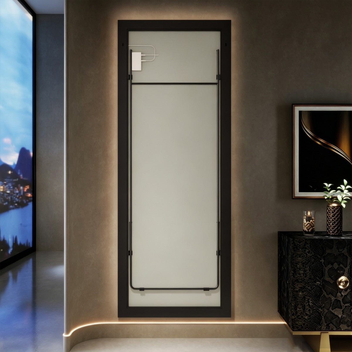 Nivor 34″ × 82″ Dimmable LED Full-Length Floor Mirror with Stand, 3-Color Lights & Wall-Mount Option