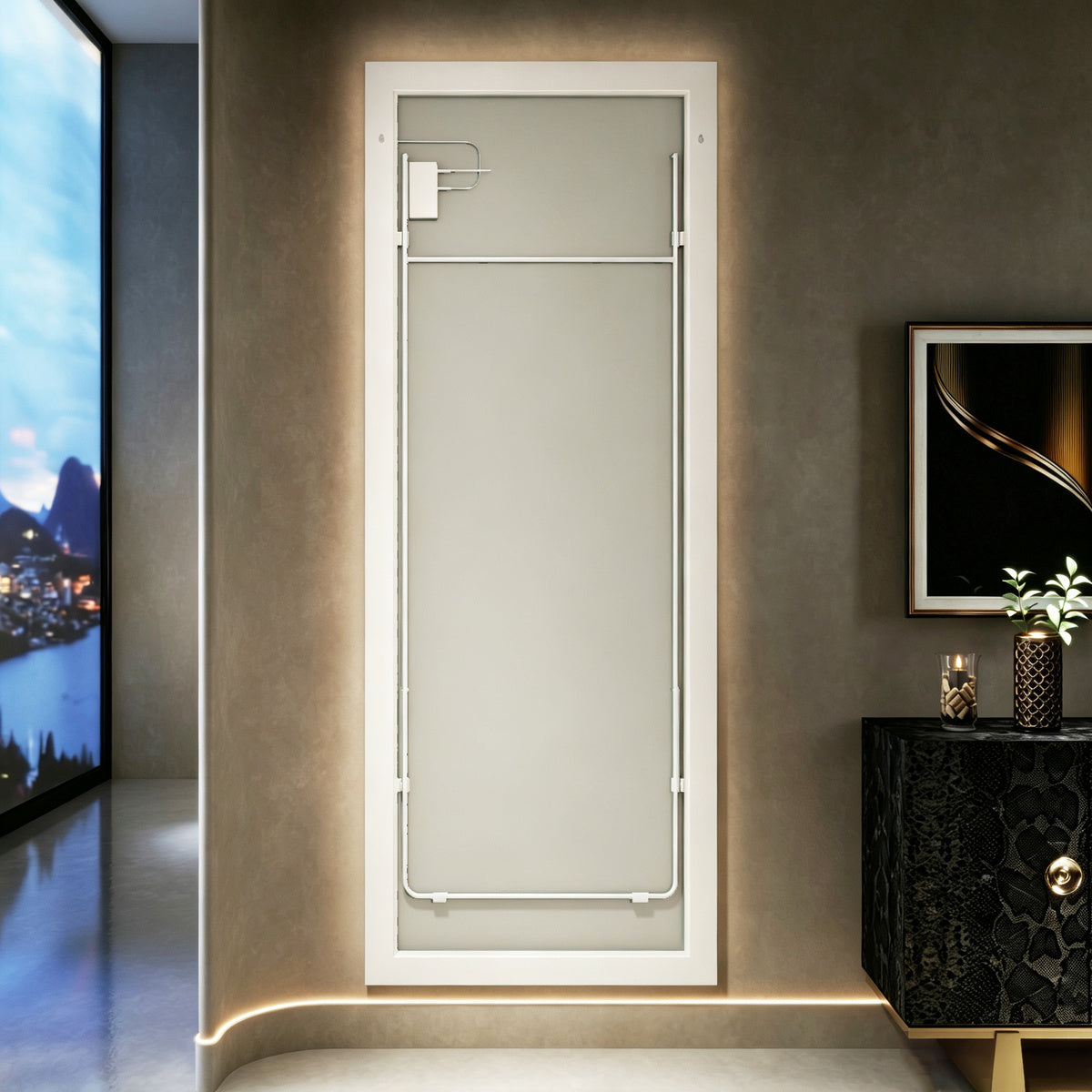 Nivor 75"x28" Dimmable LED Full-Length Floor Framed Mirror with Stand, 3-Color Lights & Wall-Mount Option