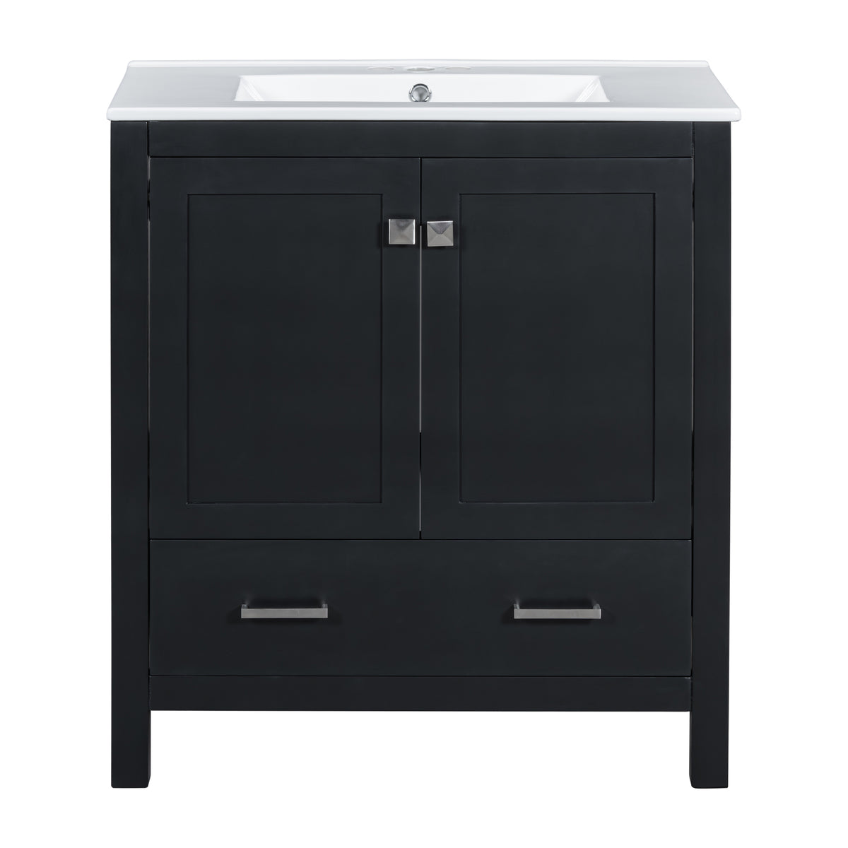 Exbrite 30-Inch Black Bathroom Vanity with Ceramic Sink and Soft-Close Storage