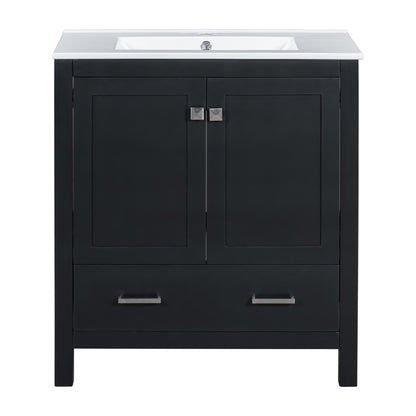 Exbrite 30-Inch Black Bathroom Vanity with Ceramic Sink and Soft-Close Storage