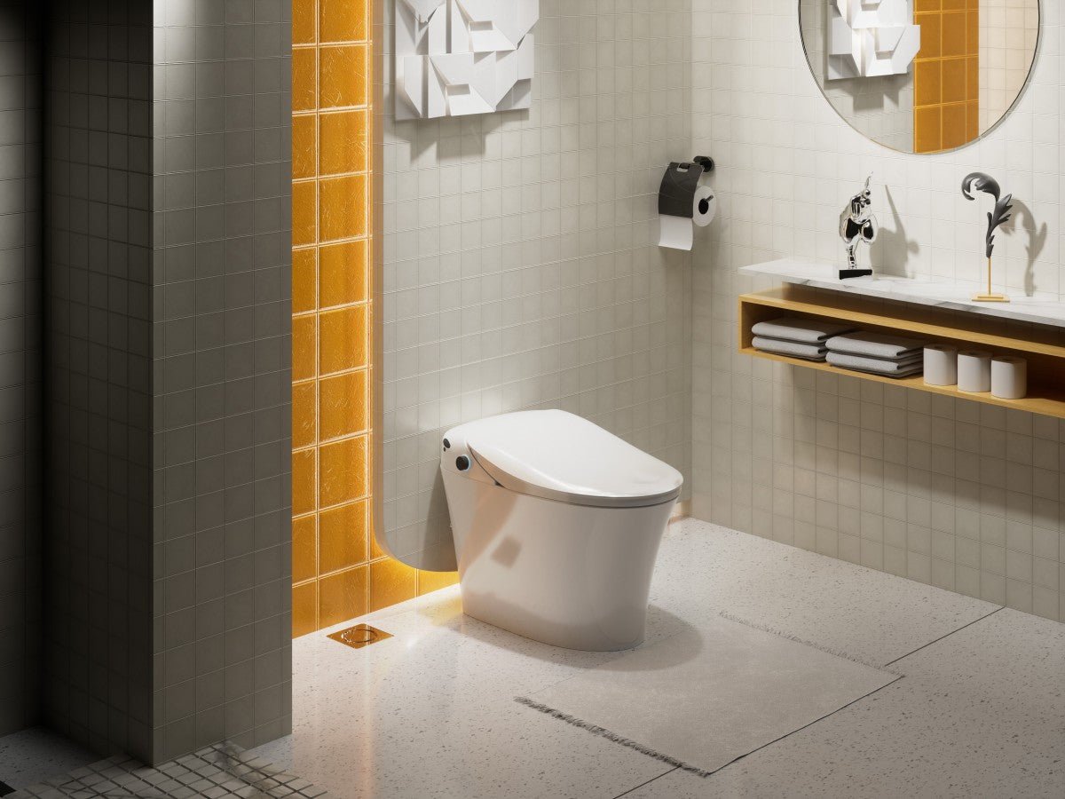 Bejoan Tankless Smart Toilet with Bidet Built In,Auto Open & Close,Wider Bidet with Heated Seat, Warm Water and Dry, Foot Sensor, LED Display, Remote Control,P50S