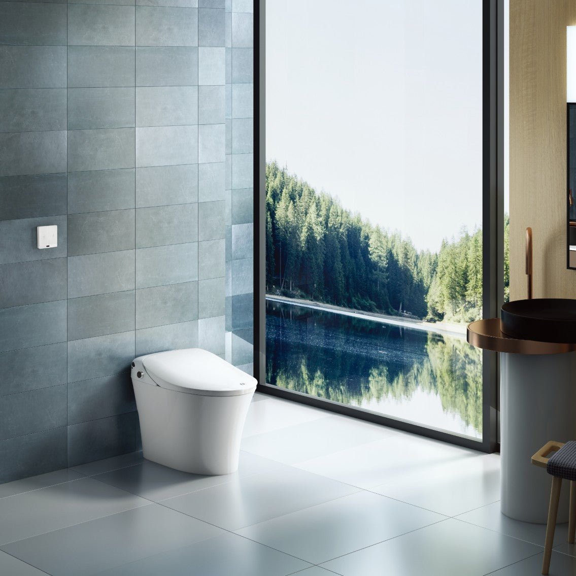 Bejoan Tankless Smart Toilet with Bidet Built In,Auto Open & Close,Wider Bidet with Heated Seat, Warm Water and Dry, Foot Sensor, LED Display, Remote Control,P50S