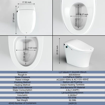 Bejoan Tankless Smart Toilet with Bidet Built In,Auto Open & Close,Wider Bidet with Heated Seat, Warm Water and Dry, Foot Sensor, LED Display, Remote Control,P50S