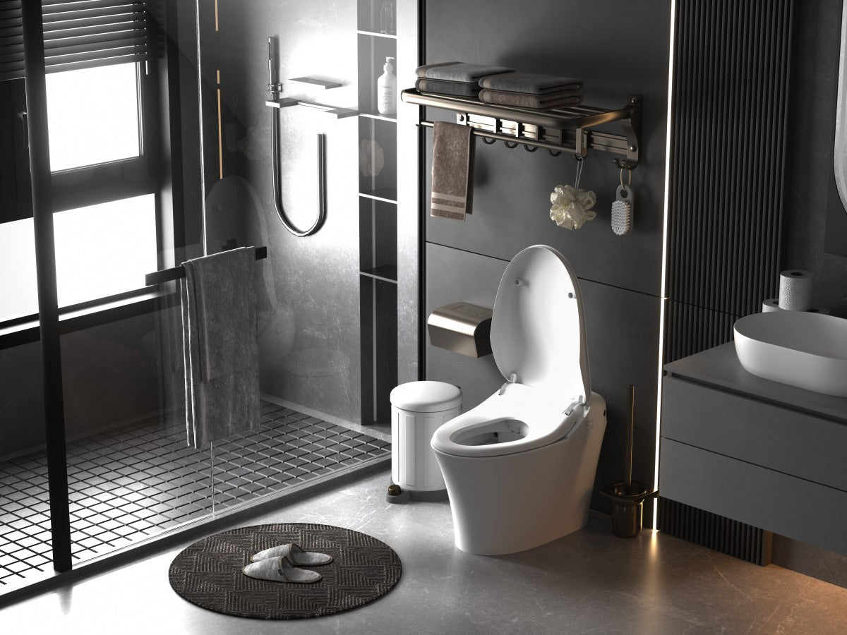 Bejoan Tankless Smart Toilet with Bidet Built In,Auto Open & Close,Wider Bidet with Heated Seat, Warm Water and Dry, Foot Sensor, LED Display, Remote Control,P50S