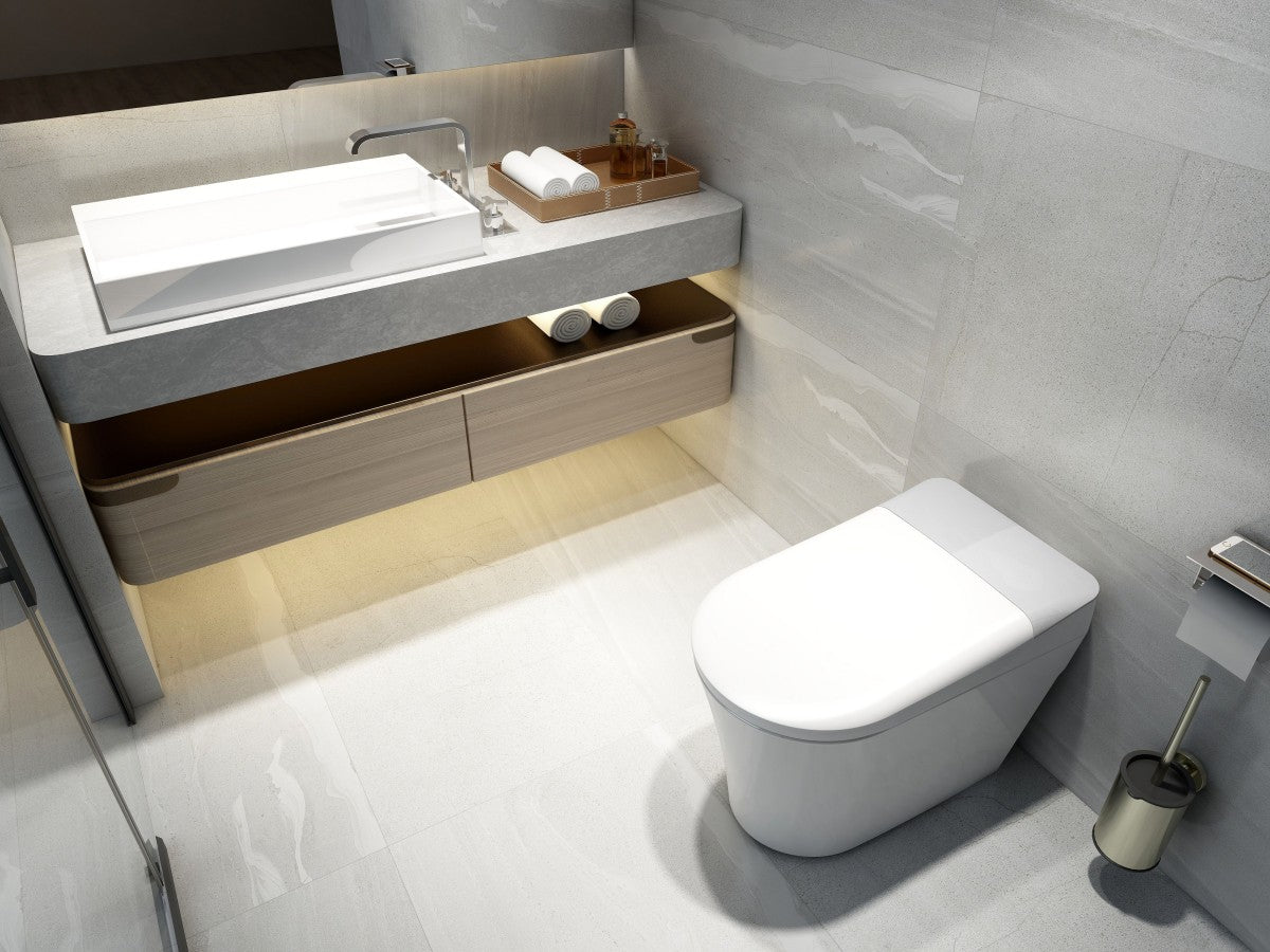 Bejoan Tankless Smart Toilet with Bidet Built In,Auto Open & Close,Wider Bidet with Heated Seat, Warm Water and Dry, Foot Sensor, LED Display, Remote Control,P80P