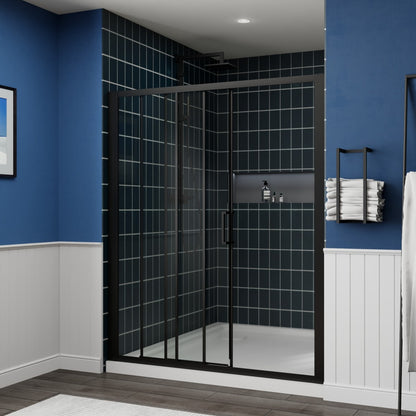 Nexus 56-60W x 70.H Easy Clean Double Framed Sliding Shower Door with 1/4" (6mm) Clear SGCC Tempered Glass,Matte Black Finish