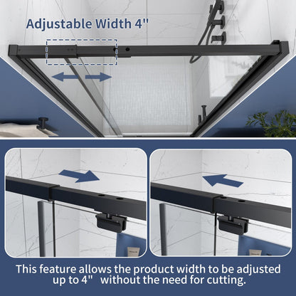 Flexi 38-42"x71" Frameless Shower Door in Matte Black,Tempered Glass with Seal Strip Parts and Handle,6mm Glass Shower Door - ExBriteUSA