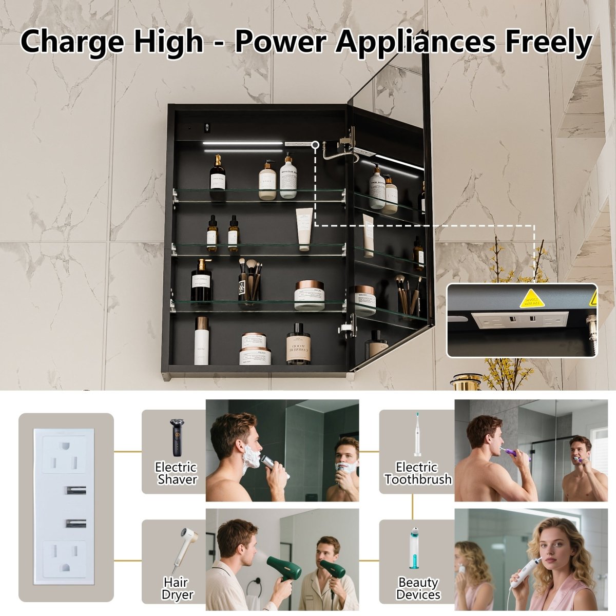 Boost 20 x 30 inch dimmable LED medicine cabinet with adjustable color temperature lighting