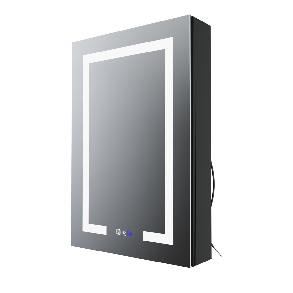Boost 20 x 30 inch right-hinge medicine cabinet with open mirrored doors and adjustable interior storage