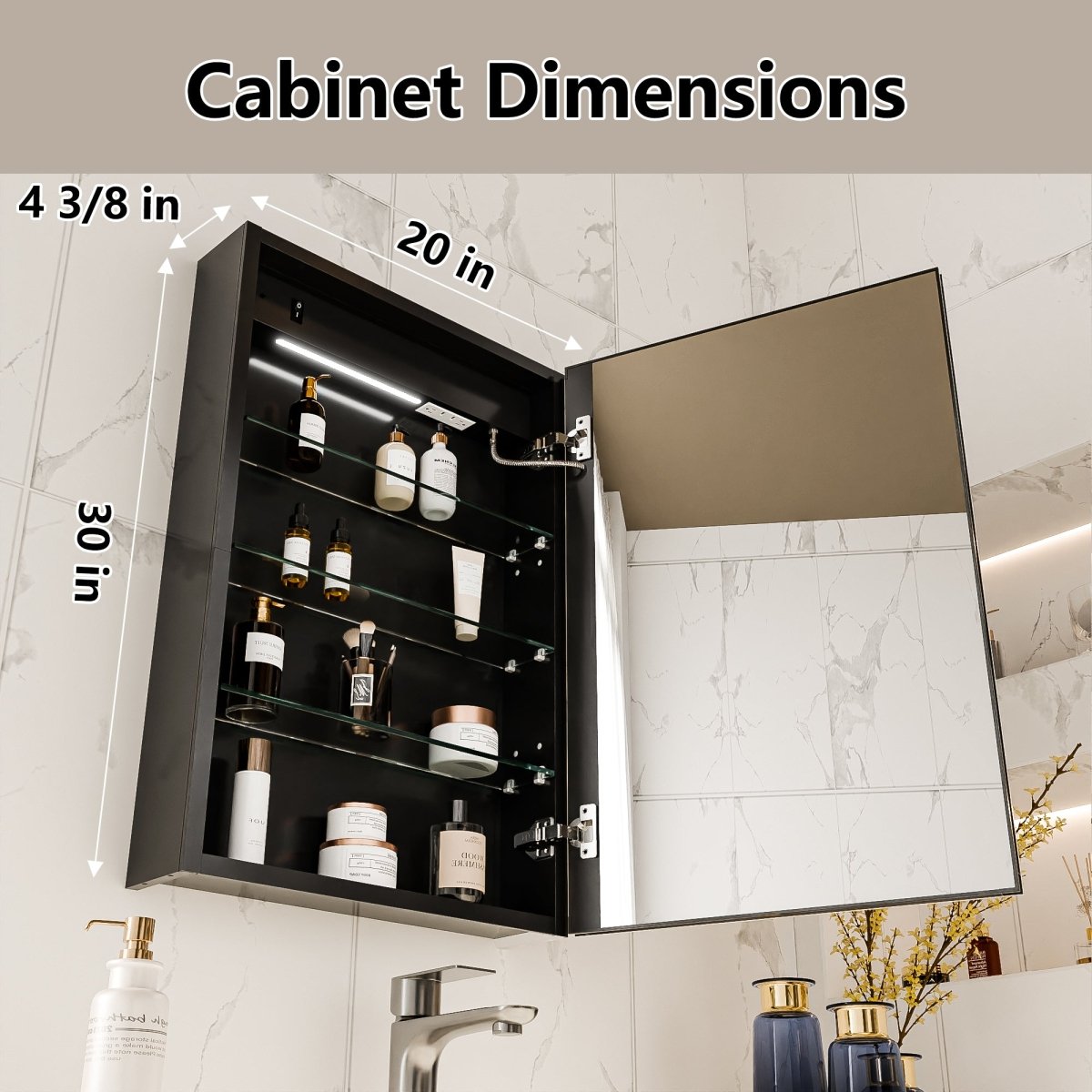 Boost 20 x 30 inch medicine cabinet surface-mount and recessed installation reference