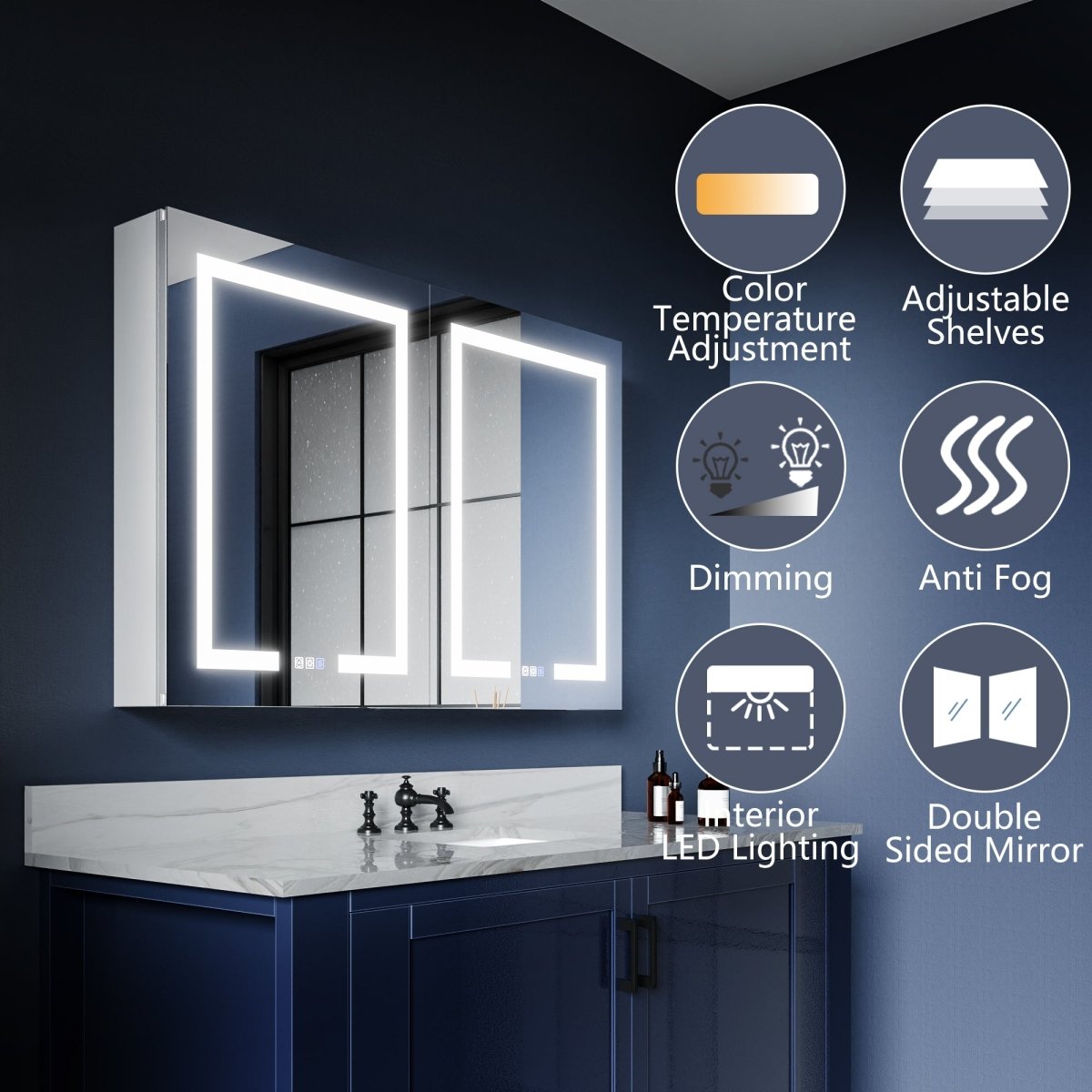 Boost 48 x 30 inch LED medicine cabinet dimensions and cabinet width layout