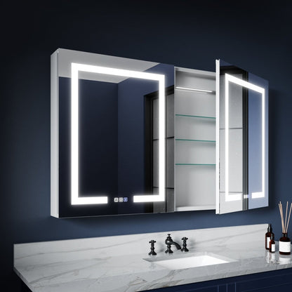 Boost 48 x 30 inch LED medicine cabinet above a bathroom vanity with illuminated mirror