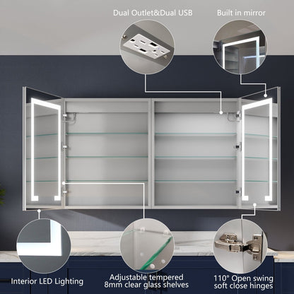 Boost 48 x 30 inch medicine cabinet with high-power outlets and USB charging ports