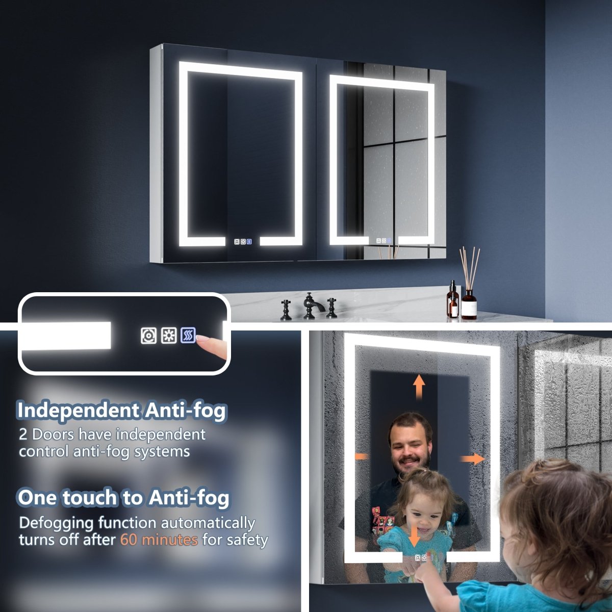 Boost 48 x 30 inch mirrored medicine cabinet with concealed groove door handle
