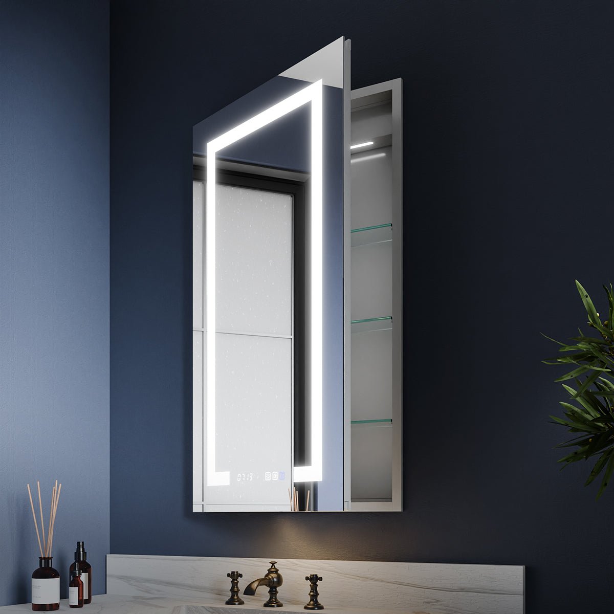 Boost - M2 20" W x 36" H LED Lighted Bathroom Medicine Cabinet with Mirror and Clock