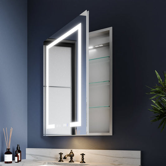 Boost - M2 24" W x 32" H LED Lighted Bathroom Medicine Cabinet with Mirror and Clock