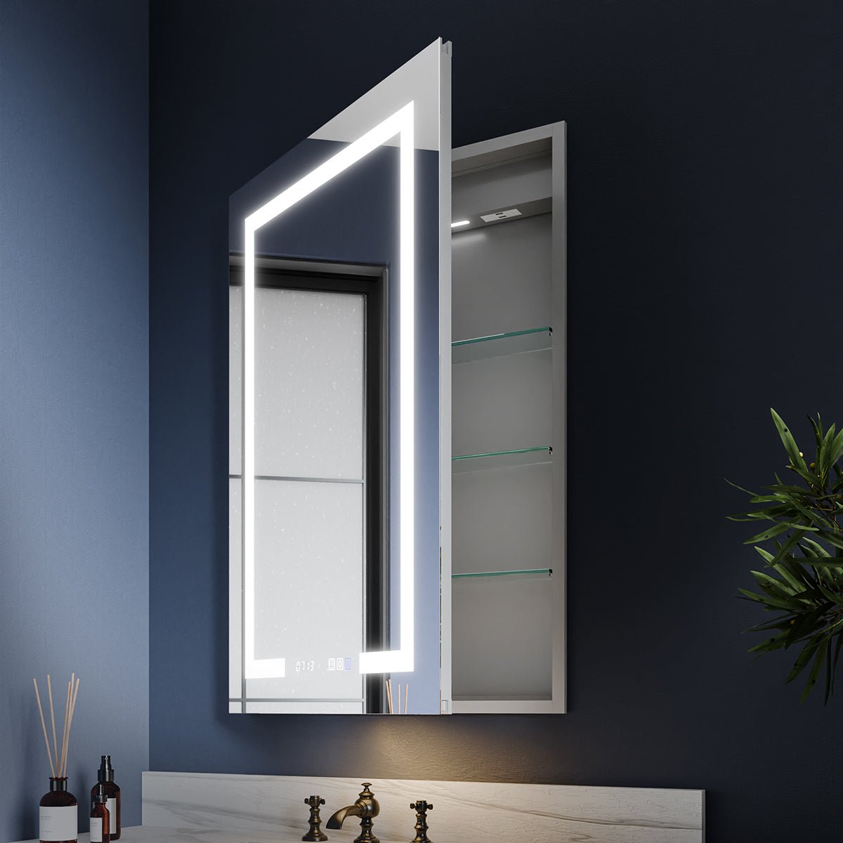 Boost - M2 24" W x 36" H LED Lighted Bathroom Medicine Cabinet with Mirror and Clock