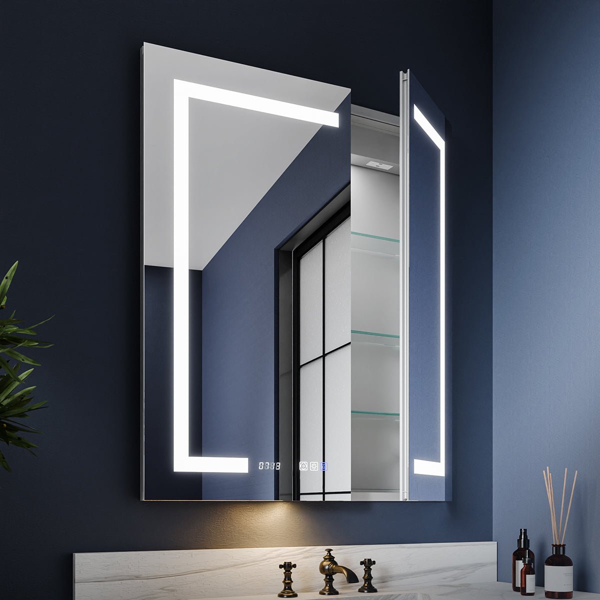 Boost - M2 30" W x 36" H Bathroom Light Medicine Cabinets Recessed or Surface Defogger, Dimmer, Clock，Outlets & USB