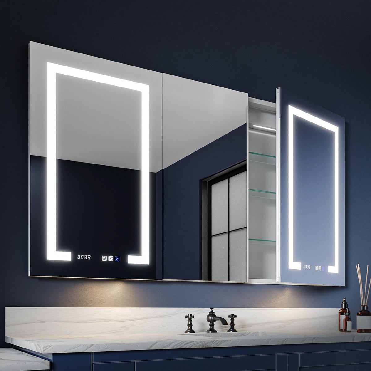 Boost - M2 56" W x 32" H Bathroom Narrow Light Medicine Cabinets with Vanity Mirror Recessed or Surface