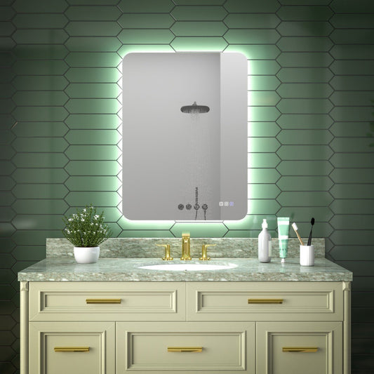 Brivaro 24" x 32" Backlit LED Mirror with Light, Nano-Tempered Glass, Anti-Fog, Dimmable, 3 Lighting Modes