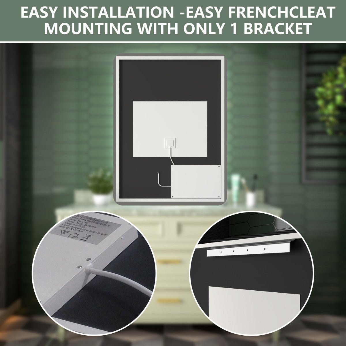 Brivaro 24" x 32" Backlit LED Mirror with Light, Nano-Tempered Glass, Anti-Fog, Dimmable, 3 Lighting Modes