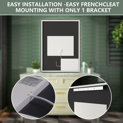 Brivaro 24" x 32" Backlit LED Mirror with Light, Nano-Tempered Glass, Anti-Fog, Dimmable, 3 Lighting Modes
