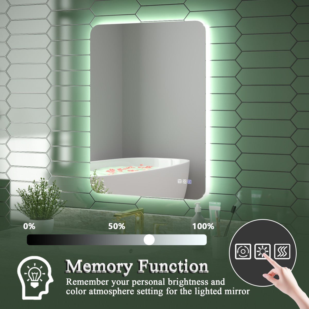 Brivaro 24" x 32" Backlit LED Mirror with Light, Nano-Tempered Glass, Anti-Fog, Dimmable, 3 Lighting Modes