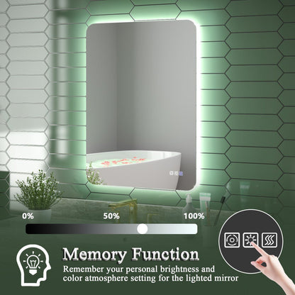 Brivaro 24" x 32" Backlit LED Mirror with Light, Nano-Tempered Glass, Anti-Fog, Dimmable, 3 Lighting Modes