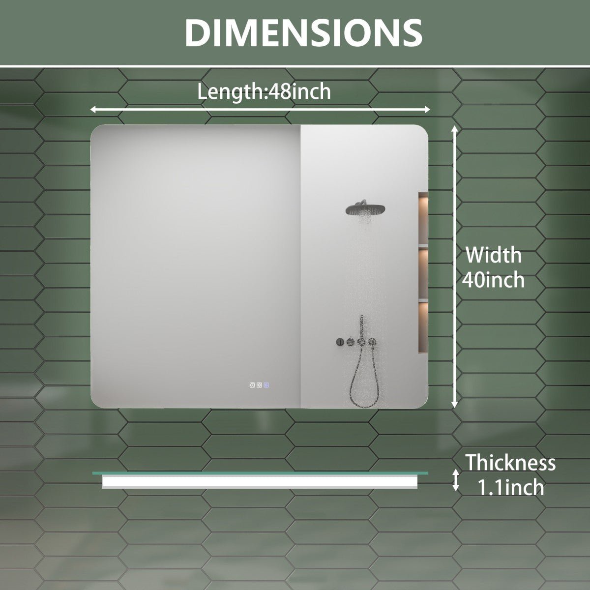 Brivaro 48" x 40" Backlit Bathroom Mirror with Nano-Tempered Glass, Anti-Fog, Dimmable, 3 Lighting Modes
