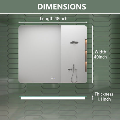 Brivaro 48" x 40" Backlit Bathroom Mirror with Nano-Tempered Glass, Anti-Fog, Dimmable, 3 Lighting Modes