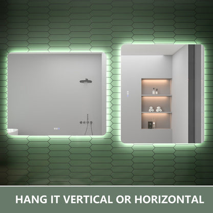 Brivaro 48" x 40" Backlit Bathroom Mirror with Nano-Tempered Glass, Anti-Fog, Dimmable, 3 Lighting Modes