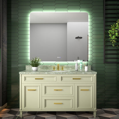 Brivaro 48" x 40" Backlit Bathroom Mirror with Nano-Tempered Glass, Anti-Fog, Dimmable, 3 Lighting Modes