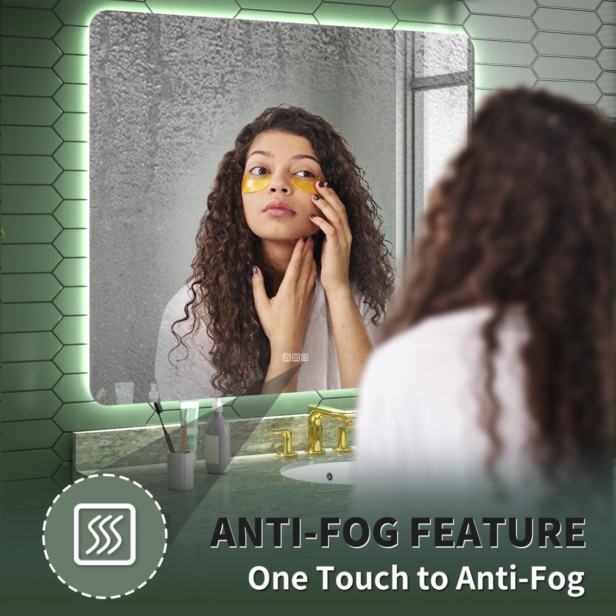 Brivaro 48" x 40" Backlit Bathroom Mirror with Nano-Tempered Glass, Anti-Fog, Dimmable, 3 Lighting Modes