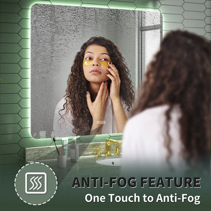 Brivaro 48" x 40" Backlit Bathroom Mirror with Nano-Tempered Glass, Anti-Fog, Dimmable, 3 Lighting Modes