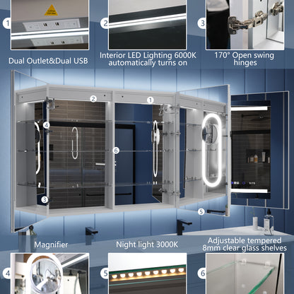 Bathroom mirror with various features highlighted on a blue background