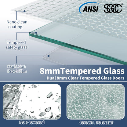 Glide-Bpro 58-60 in.Semi-Frameless Double Sliding Tub Door,Bypass Bathtub Shower Tempered Glass Door,Matte Black,Explosion-Proof Film