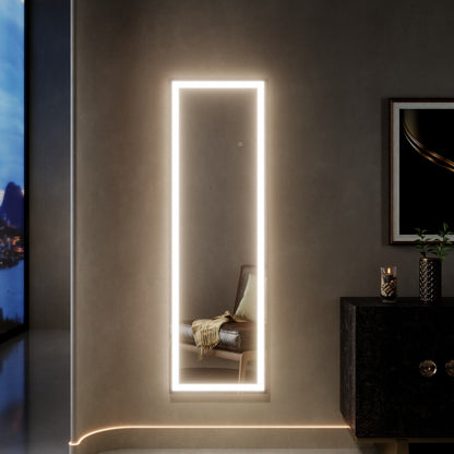 Nivor 34″ × 82″ Dimmable LED Full-Length Floor Mirror with Stand, 3-Color Lights & Wall-Mount Option