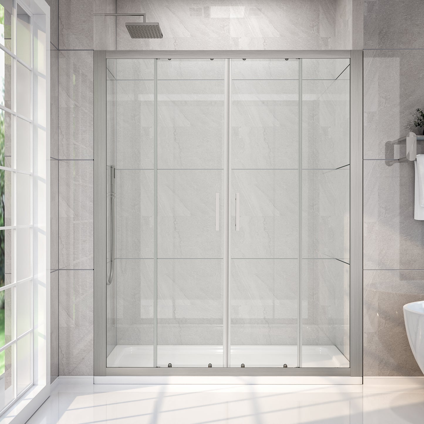 Holden 56-60"W x 70"H Easy Clean Shatter Proof Double Framed Sliding Shower Door with 1/4" (6mm) Clear SGCC Tempered Glass,Brushed Nickel