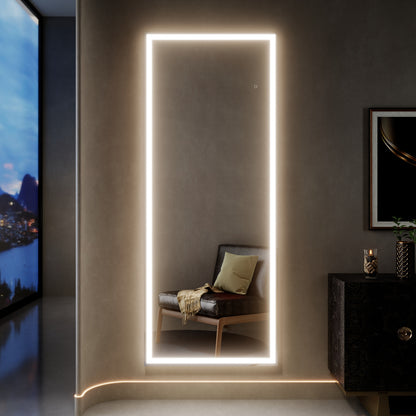 Nivor 71"x28" Dimmable LED Full-Length Floor Framed Mirror with Stand, 3-Color Lights & Wall-Mount Option