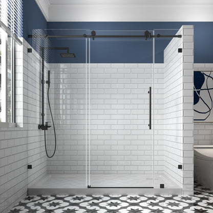 Norton Frameless Sliding Shower Door 72 in W x 74 in H,Matte Black,Frameless Shower Door with 5/16" (8mm) Clear Tempered Glass,Easy Clean - ExBriteUSA
