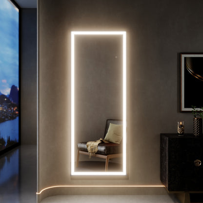 Nivor 63"x24" Dimmable LED Full-Length Floor Framed Mirror with Stand, 3-Color Lights & Wall-Mount Option
