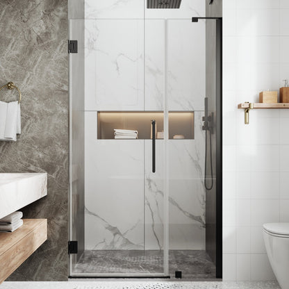 41-42" x 74" Pivot Frameless Shower Door,Matte Black,Easy clean|ExBrite Valor Series