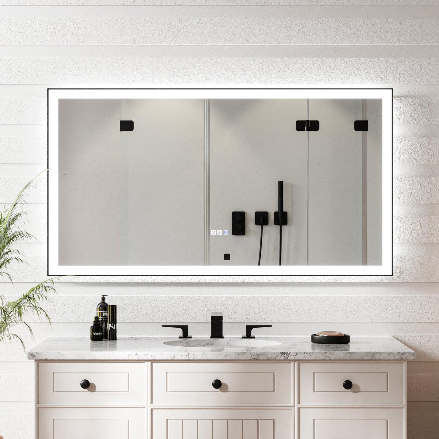 Apex-Noir 55"x30" Framed LED Lighted Bathroom Mirror