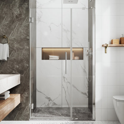 41-42" x 74" Pivot Frameless Shower Door,Chrome,Easy clean|ExBrite Valor Series