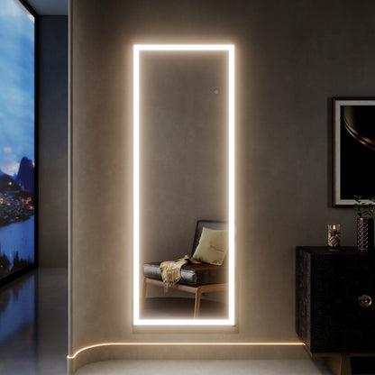 Nivor 67"x24" Dimmable LED Full-Length Floor Framed Mirror with Stand, 3-Color Lights & Wall-Mount Option