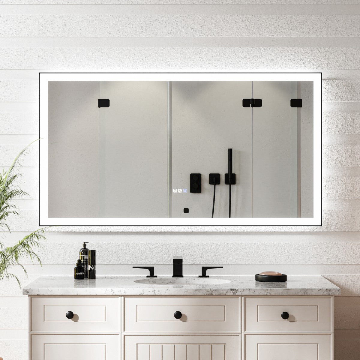 Apex-Noir 55"x30" Framed LED Lighted Bathroom Mirror