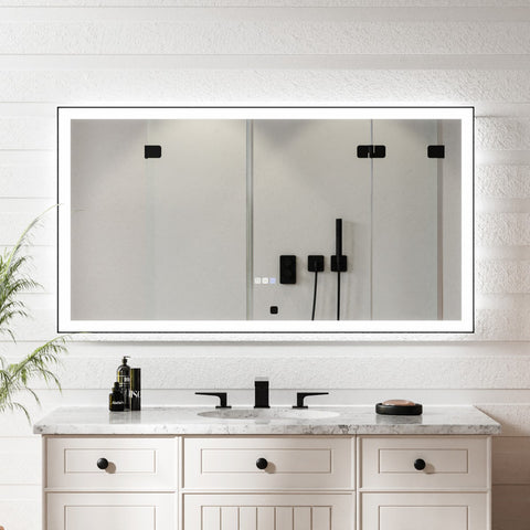 Apex-Noir 55"x30" Framed LED Lighted Bathroom Mirror