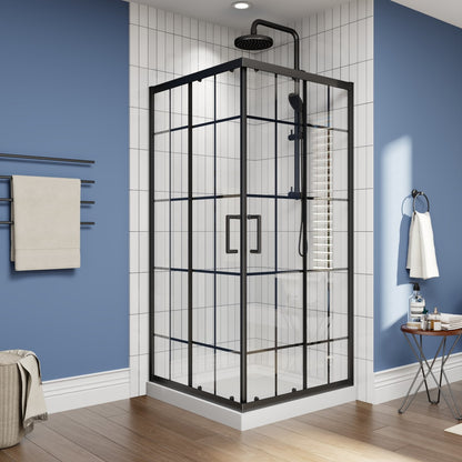 Haven-S 36" x 72" Corner Shower Enclosure,6mm Clear Glass,Double Sliding Shower Doors,Matte Black,Not Base,Adjustable