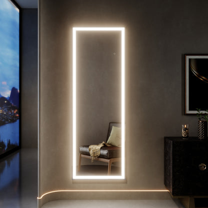 Nivor 65"x22" Dimmable LED Full-Length Floor Framed Mirror with Stand, 3-Color Lights & Wall-Mount Option
