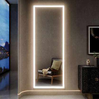 Nivor 75"x28" Dimmable LED Full-Length Floor Framed Mirror with Stand, 3-Color Lights & Wall-Mount Option
